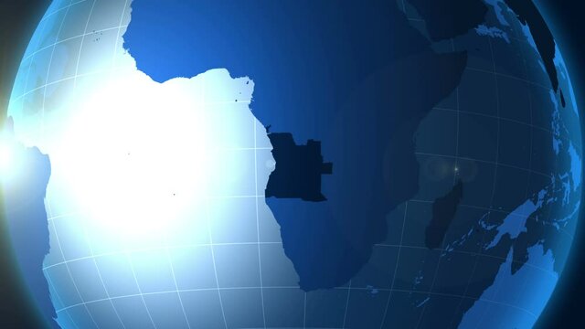 Angola . Zooming into Republic of Angola on the globe.