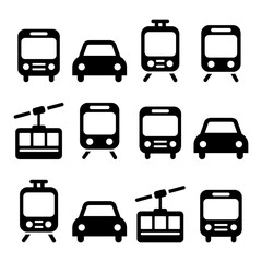 
Transport, travel vector icon set isolated on white - car, bus, tram, train, gondola