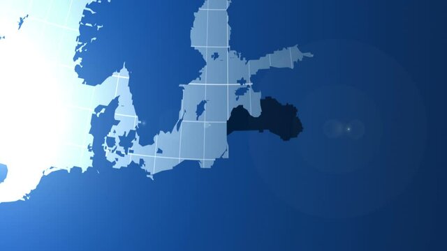 Latvia. Zooming into Latvia on the globe.