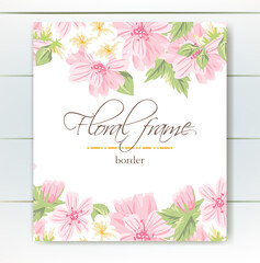 Vector delicate invitation with cute flowers for wedding, marriage, bridal, birthday, Valentine's day
