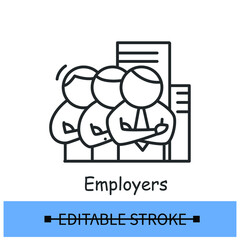 Employees team icon. Company workforce sign. Business workers management, collaboration, teamwork and cooperation. Human resources and headhunting concept.Thin line vector illustration.Editable stroke