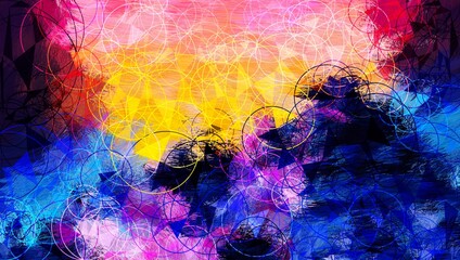 Abstract Colorful Geometrical Artwork,Abstract Graphical Art Background Texture,Modern Conceptual Art,Synthwave Aesthetic Poster Print,3D Rendering