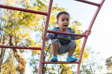 Obraz premium Little asian boy climb ladder in kid playground