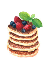 watercolor pancakes with berries illustration 