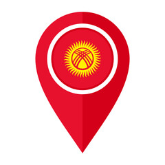 flat map marker icon with kyrgyzstan flag isolated on white background