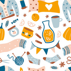 Seamless pattern with cute things and objects
