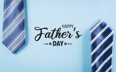 Happy Father's Day inscription with plaid tie on pastel blue background with text.