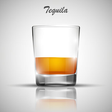 Realistic glass bar with a bright drink Tequila for your advertising banner. illustration