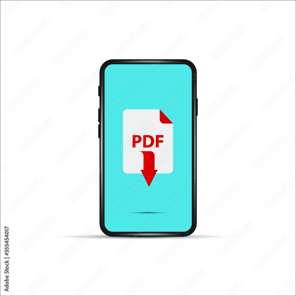 Aufkleber download pdf file by cartoon mobile phone. concept of upload files to your telephone such as docs bo