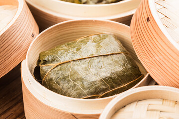 Steamed sticky rice chicken with lotus leaf