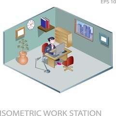 isometric work station for advertisements, landing page, banners, brochures and posters