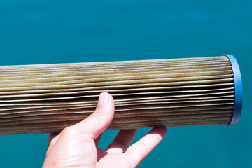 Dirty used filter after dismounting from boat watermaker