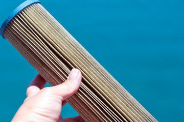 Dirty used filter after dismounting from boat watermaker