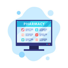 Online Pharmacy Service, Online Medical Consultation, Telemedicine Service, Flat Style Vector Illustration on White Background