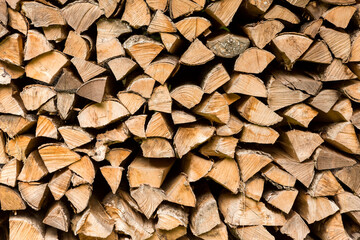 Pile of chopped fire wood prepared for winter