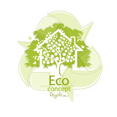  House and tree isolated on white background.