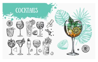 Foto op Plexiglas Cocktail menu design template. Alcoholic cocktails hand drawn.  © oldesign