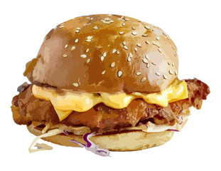 Chikenburger on white background isolated food vector illustration.