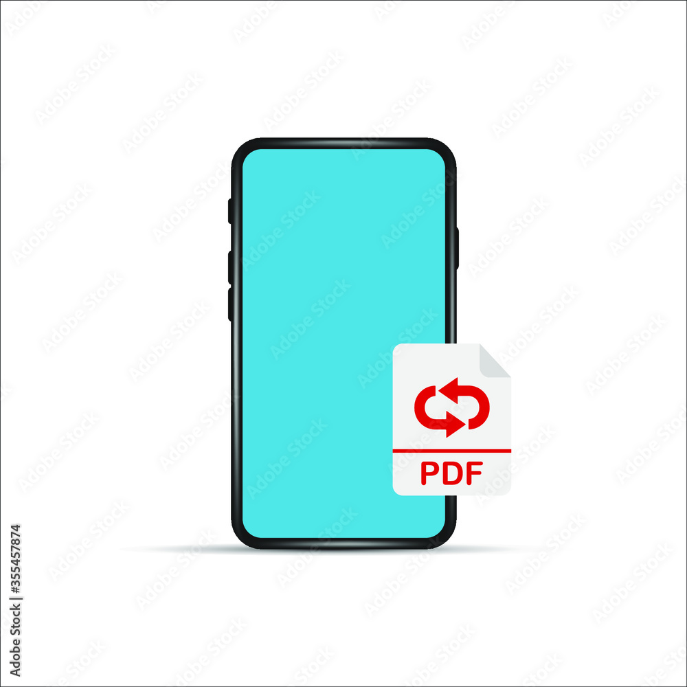 Aufkleber download pdf file by cartoon mobile phone. concept of upload files to your telephone such as docs bo