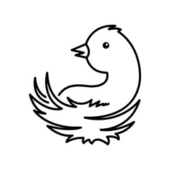 Vector image of a bird in a nest on a white isolated background