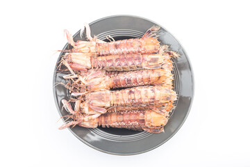 Steamed Pippi Shrimp on white background
