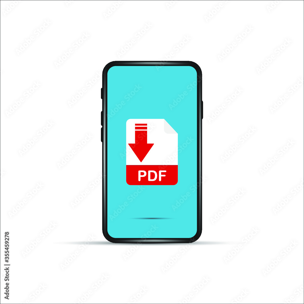 Aufkleber download pdf file by cartoon mobile phone. concept of upload files to your telephone such as docs bo