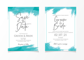 Wedding invitation card template with paint brush style background for save the date, invitation or greeting card. Vector design