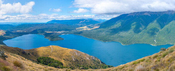 Panorama of lake Rotoiti in New Zealand