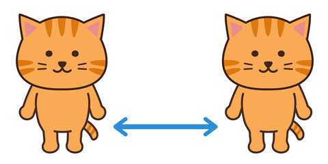 Tabby cat maintain social distancing to prevent from virus spreading and flu prevention. Vector illustration isolated on white background.