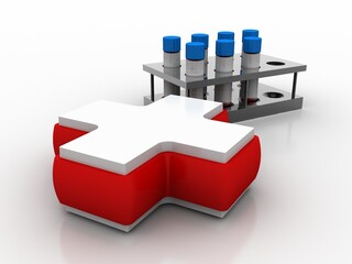 3D illustration covid 19 blood testing with sample bottle