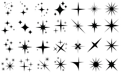 Star icons set. Twinkling stars illustration collection. Sparkles, shining burst. Christmas vector symbols isolated.