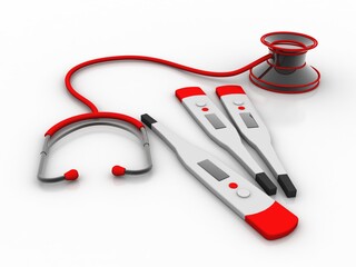 3d rendering Electrical thermometer with stethoscope