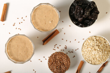 drinking yogurt with prunes oatmeal and flax seeds