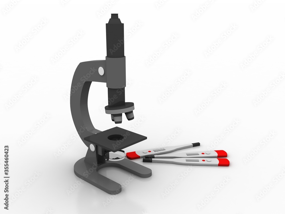 Aufkleber 3d rendering virus testing microscope with electrical thermometer