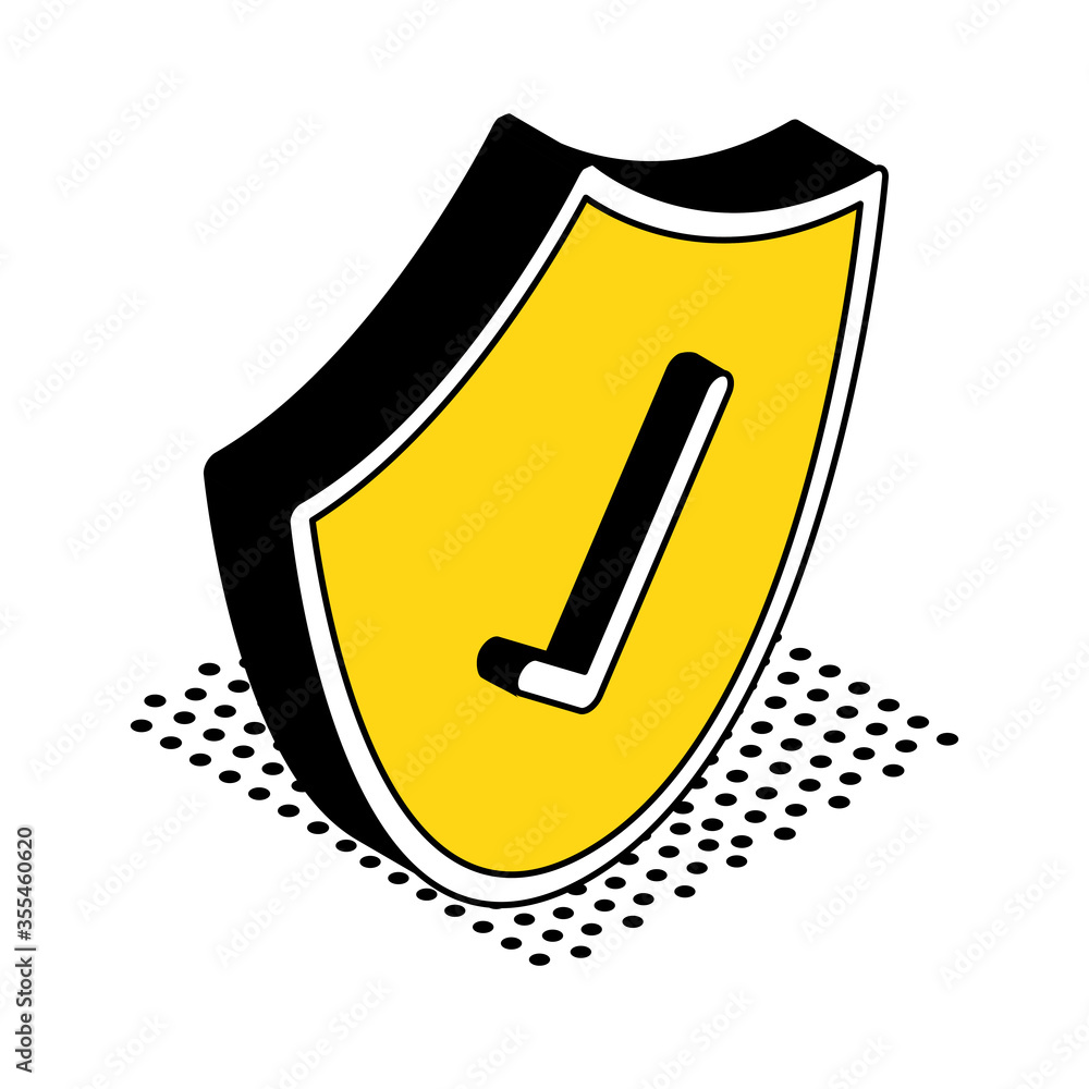 Poster shield with check mark isometric style icon vector design