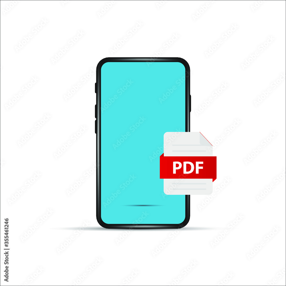 Aufkleber download pdf file by cartoon mobile phone. concept of upload files to your telephone such as docs bo