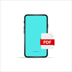 download pdf file by cartoon mobile phone. concept of upload files to your telephone such as docs books and more. flat simple style trend modern logotype graphic design isolated on white background