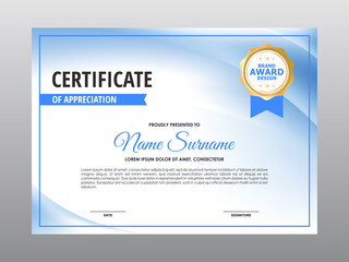 Abstract Smooth Blue White Certificate Design, Professional Modern Certificate Template Vector