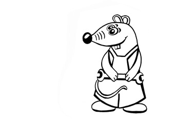 Coloring mouse-worker in overalls with a wrench.