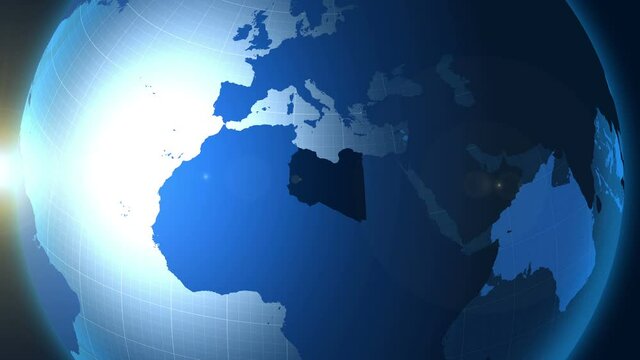 Libya. Zooming into Libya on the globe.