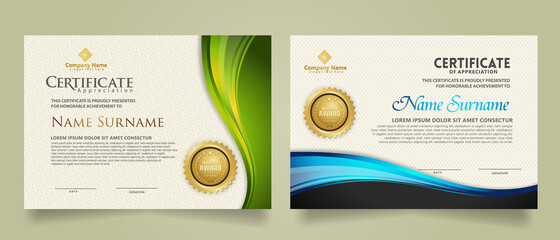 set modern certificate template with flow lines ornament and modern pattern background.