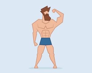 Fototapeta premium Hipster strongman beard man. Muscular athlete vector illustration