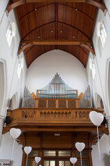 Vintage pipe organ in a church. High quality photo