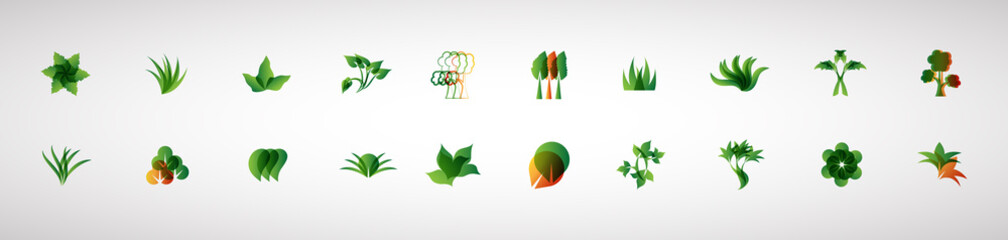 Abstract Leaf And Plant Logo Set - Isolated On White Background - Vector. Leaf And Plant Logo Useful For Grass Icon, Ecology Logo, Eco Symbol And Organic Template Design. Abstract Leaf Icons