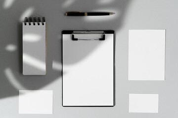 Flat lay composition with blank stationery mock-up