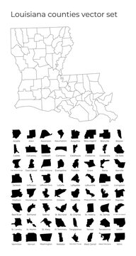 Louisiana Map With Shapes Of Regions. Blank Vector Map Of The Us State With Counties. Borders Of The Us State For Your Infographic. Vector Illustration.