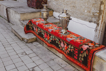 National carpets with Caucasian patterns are for sale in the old town