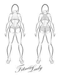 athletic girl. clothing options. back view