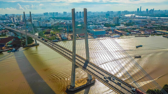 Drone View Of Phu My Bridge In District 2