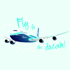 Graphic blue airplane model vector character illustration